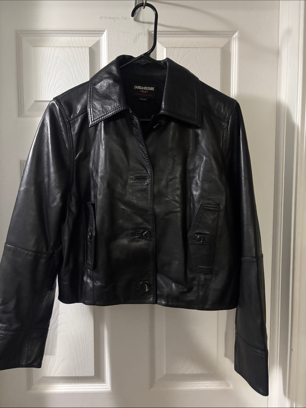 Zadig & Voltaire Black Leather Button Jacket